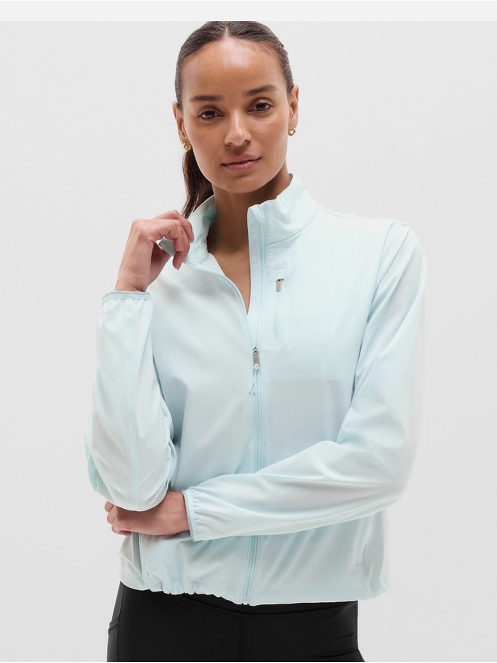 Athleta Sprint Finish Sky Blue Lightweight Zip Jacket